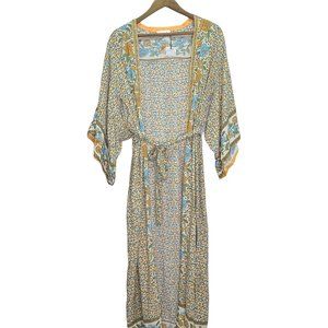 R. Vivimos White Boho  Floral Kimono Size M